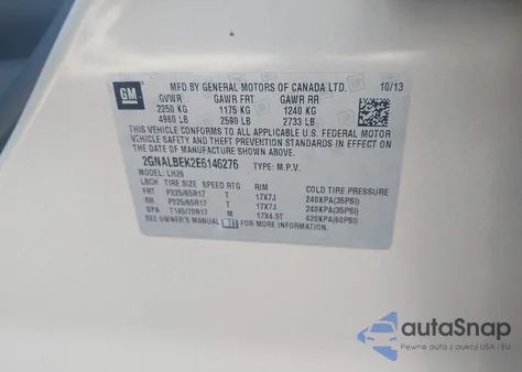 2014 Chevrolet Equinox 1Lt из США, поврежденный, VIN 2GNALBEK2E6146276